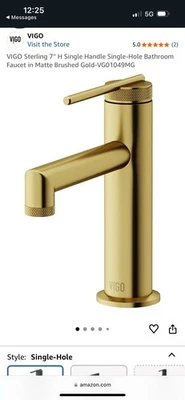 Vigo VG01049MG Single Hole Bathroom Faucet Brushed Gold - Image 1 of 4