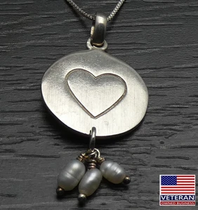 Sterlingsilber gebürstet rund Liebe Herz Perle Anhänger Box Halskette 18 Zoll - Bild 1 von 9