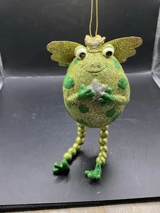 Gefleckter Frosch Weihnachtsschmuck grün bemalt Glitzer Fat Rolly Polly lächelnd - Bild 1 von 8
