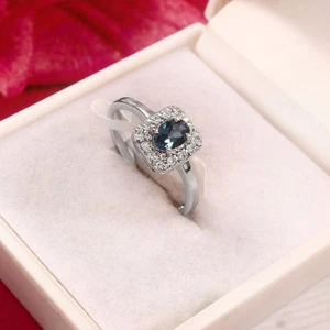 Oval Solitaire London Blue Topaz Ring 925 Sterling Silver Engagement Ring Gift - Picture 1 of 11