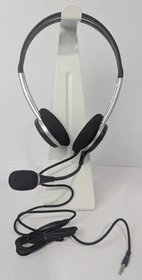 Wired Headset with Microphone for PC Laptop Adjustable Noise Mute Button Black - Image 1 of 4