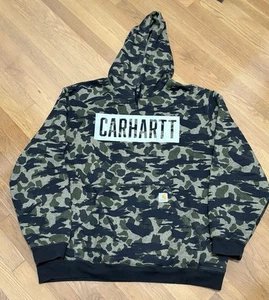 Carhartt Sweatshirt Hoodie Camo Loose Fit Spellout Logo Pullover Men’s Size 2XL - Picture 1 of 5
