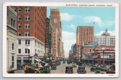 1931 Houston TX Postcard Main St Scene Butter Krust Bread Levys Kirby Signs Cars - Image 1 of 2
