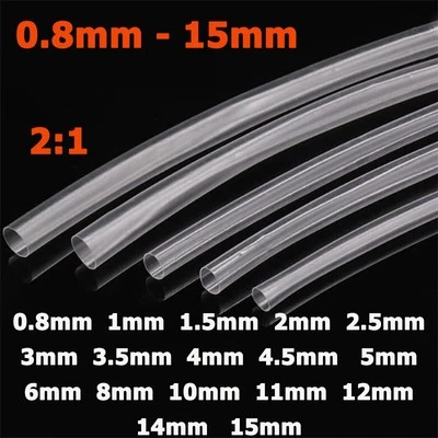 0.8mm-15mm Ultra-thin 2:1 Clear Heat Shrink Tube Tubing Wire Sleeving 1-20 Meter - Image 1 of 4