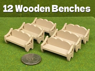 O Scale 3D Printed Wooden Park Benches – Set of 12 – Model Railroad Scenery - Image 1 of 4