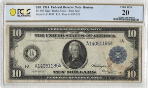 Fr.905 1914 Boston $10 Federal Reserve Note PCGS Very Fine 20 Comment - Picture 1 of 2