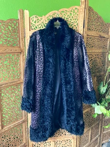 Retro Vintage Kunst Leppard Jacke dezente grün braune Farbe mit schwarzem Fellkragen - Bild 1 von 10
