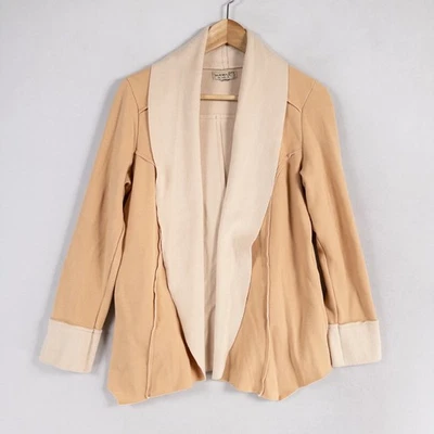 One World Sweater Small PETITE Beige Tan Open Front Soft Cozy Casual Raw Seams - Image 1 of 4
