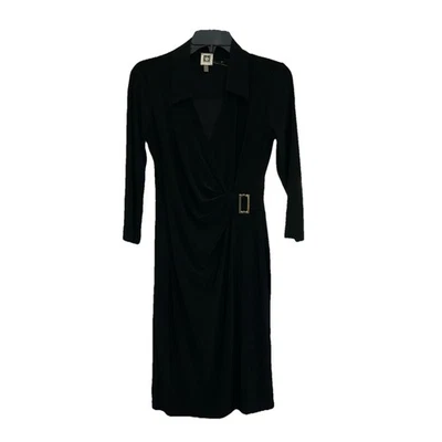 NWT Anne Klein Wrap Dress Black Knee Length Long Sleeve Size 4 - Image 1 of 4