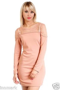 WOMEN'S LONG SLEEVE BEADS MINI BODYCON DRESS SIZE S M L XL / 599 - Picture 1 of 9