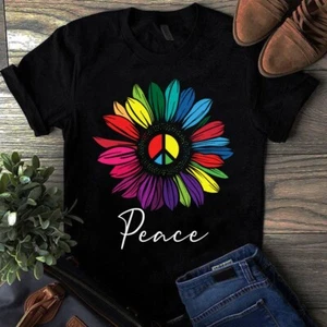Sunflower Rainbow Peace Sign Hippie Shirt - Picture 1 of 1