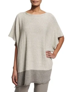 NUEVO CON ETIQUETAS PONCHO SUÉTER DE PUNTO DE LINO ESCOCIA TELAR A MANO CAFTÁN DOS TONOS ESKANDAR O/S - Imagen 1 de 10