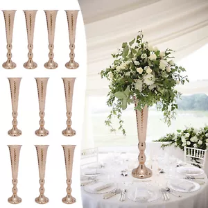 10Pcs Gold Flower Vases Wedding Table Centerpieces 20.5" Tall Metal Trumpet Vase - Picture 1 of 16
