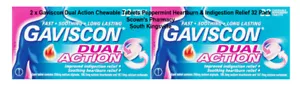 2 x Gaviscon DualAction Chewable Tablets Peppermint Heartburn-Indigestion 32Pack - Picture 1 of 6
