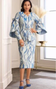 Size 10 Ashro Blue Silver Formal Wedding Church Dinner Party Neela Skirt Suit - Picture 1 of 5