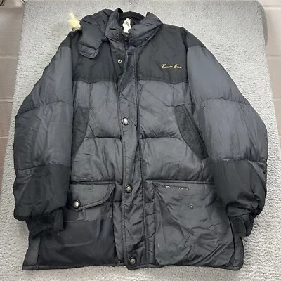 Jaqueta Vintage Canada Goose Cinza Preta Tamanho Grande Falhas Tampão - Imagem 1 de 4