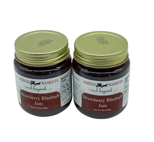 Amish Baskets Erdbeere Rhabarber Marmelade gentechnikfrei vegan ganz natürlich - 9 oz - 2 Gläser - Bild 1 von 6
