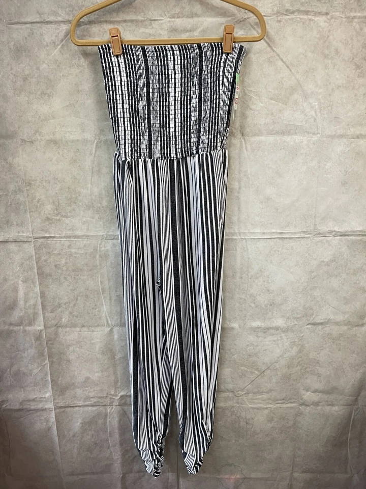 Derek Heart Women’s Black / White Striped Strapless Jumpsuit Romper Size M - Image 1 of 4