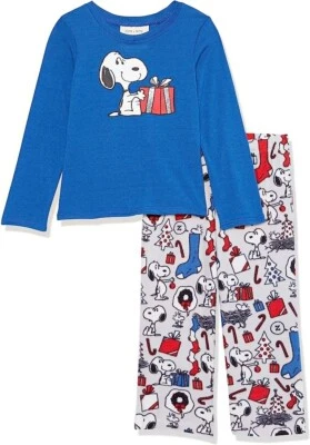 Munki Munki Nite Nite Niños Talla 11 Peanuts Snoopy Navidad Pijama Set Azul Gris Foto 1 de 4
