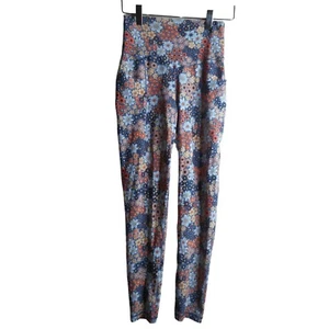 Floral blue multicolor Sz S cropped Leggings Pockets Activewear - Picture 1 of 4
