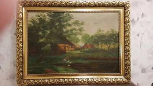 Ölgemälde ca.1920 Ernst Otto Scheune am Teich signiert mit original Keilrahmen - Bild 1 von 3