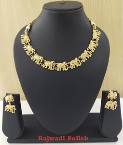 Conjunto de collar de joyería de templo pendiente Bollywood étnico chapado en oro joyería - Imagen 1 de 1