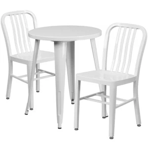 Flash Commercial Grade 24" Round White Metal Table Set, 2 Vertical Slat Chairs - Picture 1 of 1