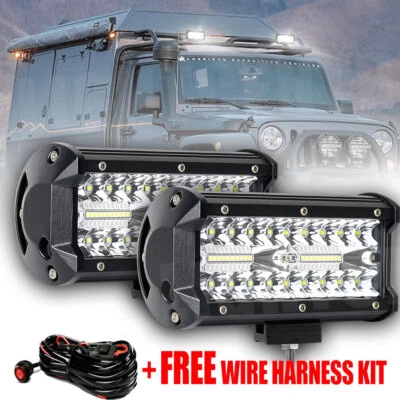 2x 7inch LED Work Light Bar Flood Spot DRL Fog Lamp Offroad Driving Truck w/Wire - Image 1 of 4