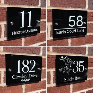 Door Sign Black Plaque House Door Numbers Acrylic Metal Standoff Address Plaques - Picture 1 of 33