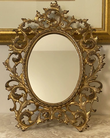 Beautiful Ornate Brass Gold Metal Victorian Style  Mirror Footed 14” Cover