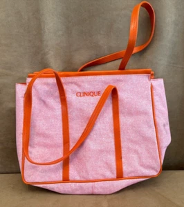 Clinique Canvas Tote Orange Shoulder Beach Carry-On Travel Bag Makeup - Picture 1 of 7