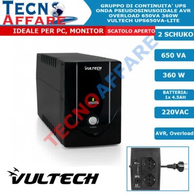 UPS Gruppo di continuità 650VA 360W per pc dvr telecamere Stabilizzatore Vultech - Image 1 of 3