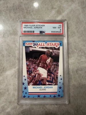 Pegatinas Fleer Michael Jordan 1989-90 #3 Chicago Bulls PSA 8 casi nuevo-como nuevo tarjeta de la NBA Foto 1 de 4