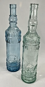 Vintage Pressglasflaschen - blau & grün dekorative Karaffe Paar - Bild 1 von 6
