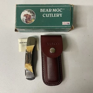 Bear Mgc Single Blade Damascus Hunter Lockback Folding Knife New in Box - Picture 1 of 5