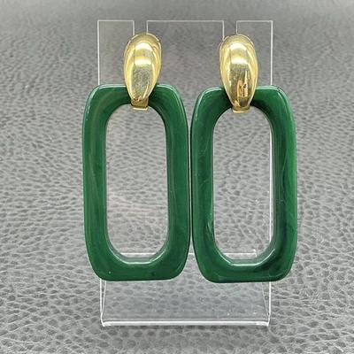 J Crew серьги женщин зеленый смолы прямоугольник подвеской падение золотой тон современный 2,5» - Изображение 1 из 4