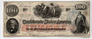 1862 - Billete de 100 dólares de los Estados Confederados de América CSA Richmond - Imagen 1 de 2