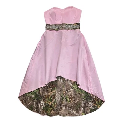ROSA REALTREE CAMO M/L Vestido de novia formal de baile sin tirantes de tafetán alto-bajo Foto 1 de 4
