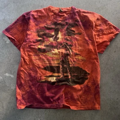 Camicia Vintage Aquila Nativi Americani Uomo XLarge Rosso Tie Dye 1996 The Mountain - Immagine 1 di 4