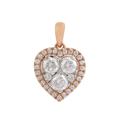 Colgante Corazón Oro Rosa 18K con Diamantes Naturales Halo Racimo Dije Joyería Foto 1 de 4