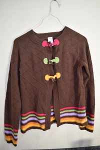 Gymboree Sweater Girls Large 10 12 Brown Toggle Knit Rainbow Stripe Cotton NWT - Picture 1 of 13
