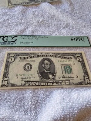 1950-EB$5 Federal Reserve STAR Note of NY Fr#1963-B* 3 Consecutive PCGS 64,64,64 - Image 1 of 3