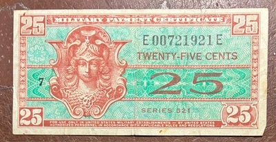 US MPC 25 cents Series 521 (1954) PM31 VF woman wearing helmet - Image 1 of 3