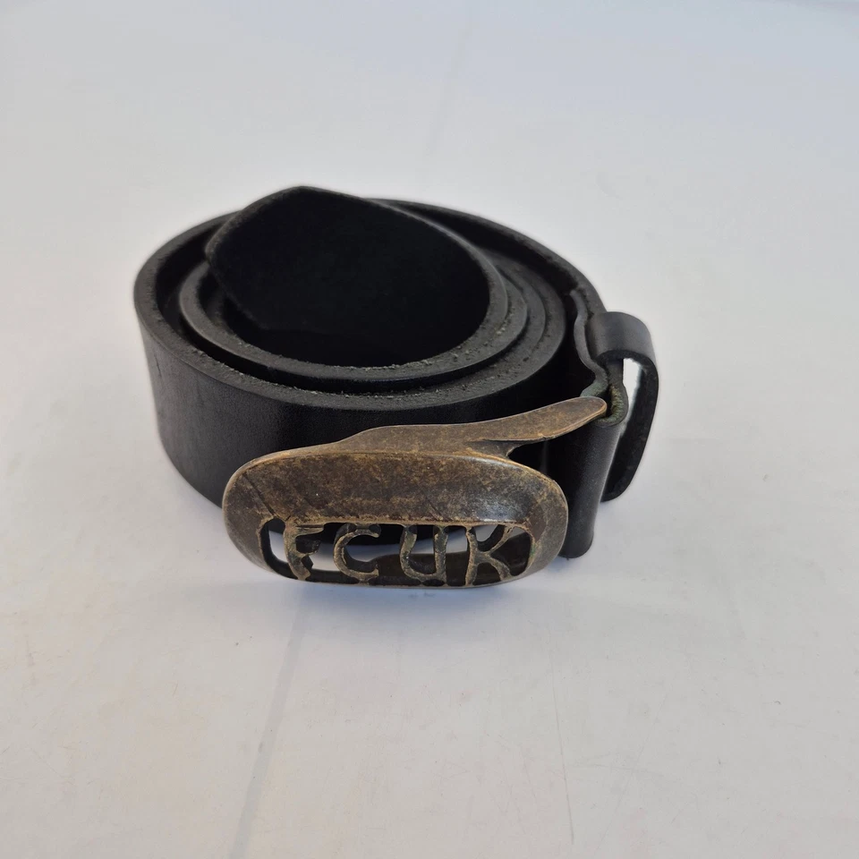 Ремень FRENCH CONNECTION 34 черный мужской винтажный кожаный с пряжкой повседневный стиль - Изображение 1 из 4
