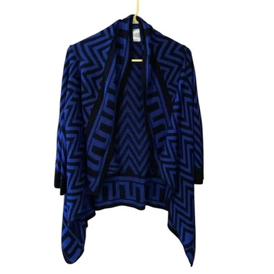 Cárdigan Allison Brittney XL Azul Negro Geométrico Frente Abierto Tejido Suéter Foto 1 de 4