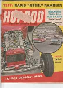 Hot Rod Magazine August 1957 Issue Sedan Race Cars on the Cover - Foto 1 di 1