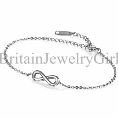 Stainless Steel Women Infinity Bracelet Chain Bangle Valentine's Day Gift Adjust - Image 1 of 4
