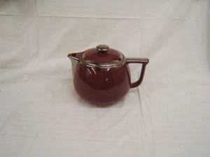 Hall Pottery Big Boy Coffee Pot Burgundy with Silver Trim 10 Cup VGC - Picture 1 of 5