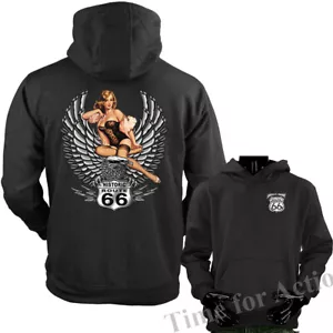 Historic Route 66 Pinup Girl Wings Fleece Pullover Hoodie - Bild 1 von 8