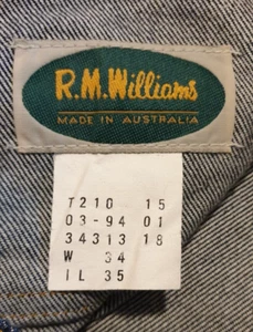 R.M. WILLIAMS T210 Vintage Blue Denim Jeans Made in Australia 1994 Size W34 L35. - Picture 1 of 13